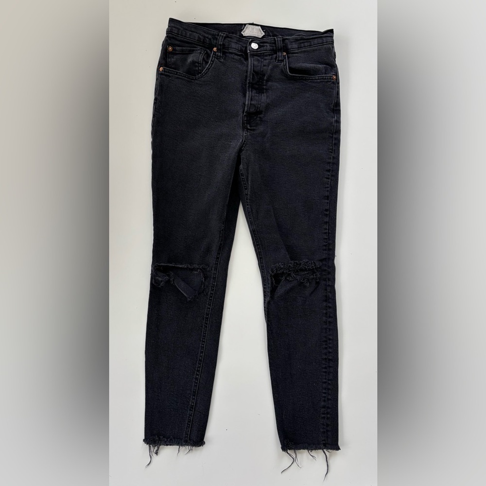 We The Free Free People Black Distressed Skinny Jeans High Rise High Waist Sz 30